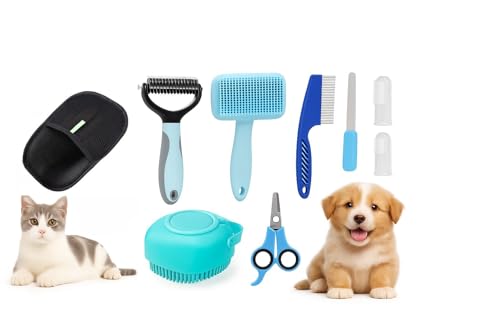 Atonvibe 9-in-1 Pet Grooming Kit, Self-Cleaning Slicker Brush, Deshedding Rake, Lint Remover, Nail Clipper & More, Complet...