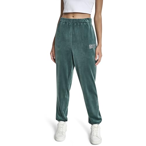 DKNY Womens High Rise Relaxed Cuff Rhinestone Logo Novelty Velour Sweatpant