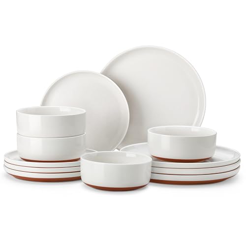 MALACASA Plates and Bowls Sets, 12 Pieces Modern Stoneware Dinnerware Set for 4 Kitchen Dinner Set Ceramic Dishware Dishes...