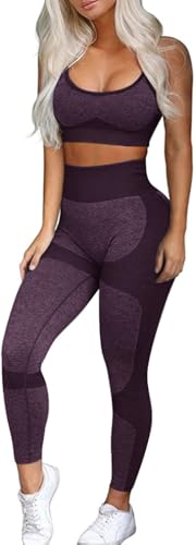 OLCHEE Women’s Workout Sets 2 Piece - Seamless Yoga Leggings and Cross-Strap Sports Bra Gym Outfits Activewear Matching Set