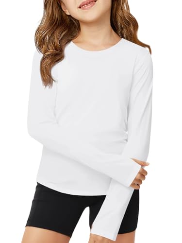 ZDC Girls Long Sleeve Athletic Shirts Kids Crewneck Quick Dry Workout Yoga Tops Basic Tees Activewear