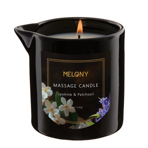 MELONY Luxury Massage Candle - Moisturising, Body Oil Candles for Muscle Relaxation, Home Spa, 8.1OZ (Jasmine & Patchouli)