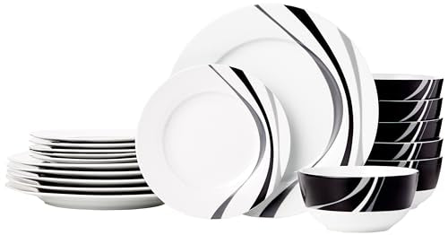 Amazon Basics Dinnerware Set, Microwave and Dishwasher Safe, Service for 6, 18-Piece Complete Kitchen, Plates, Dishes, Bow...