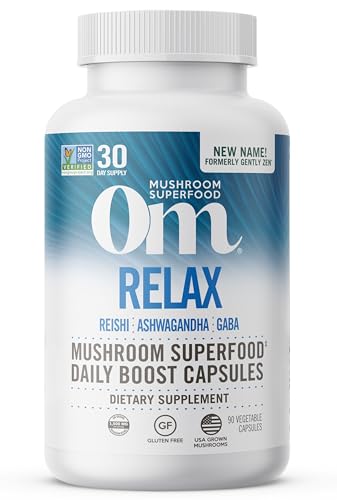 OM MUSHROOM SUPERFOOD Relax Mushroom Capsules, 90 Count, 30 Days, Reishi Mushrooms, Ashwagandha, GABA, L-Theanine, Magnesi...