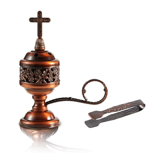 Copper Incense Burner with Tong – Frankincense Charcoal Incense Stand Aromatherapy, Yoga, Spa, Home Decor, and Church Use...