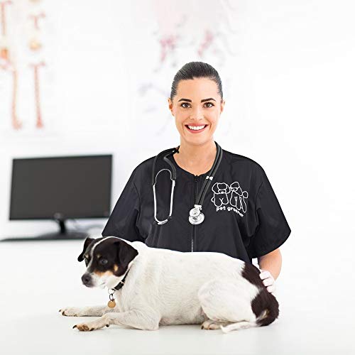 Noverlife Short Sleeves Pet Grooming Work Clothes with Full Zipper, M Size, Splash Proof Anti-Static Pet Beautician Smock,...