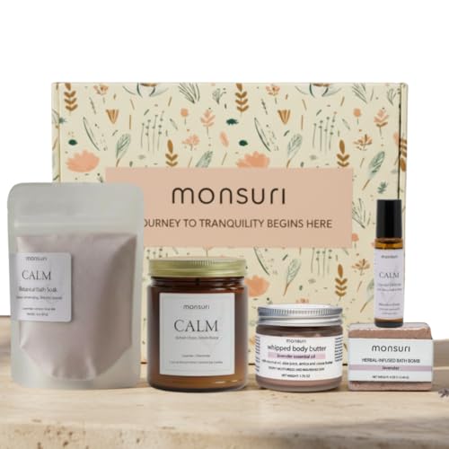 Lavender Relaxation Gifts for Women | Home Spa Kit with 5 Self Care Products for Deep Relaxation with Aromatherapy Candle,...