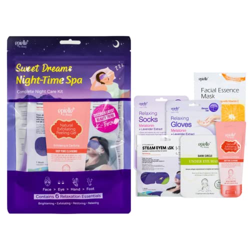 Epielle Sweet Dream Night-Time Spa Kit, 6 Relaxation Essentials, At-Home Spa Kit for Radiant Skin, Self Care Gifts for Wom...