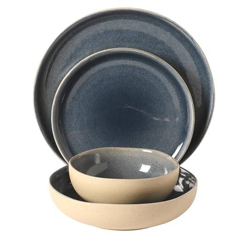 Gibson Elite Manila Bay 16-Piece Stoneware Dinnerware Set, Service for 4, Reactive Glaze Modern Artisan Plates, Bowls & Mu...