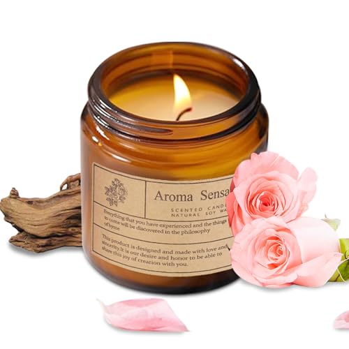 ARCASA Organic Sandalwood Rose Candles - Non Toxic Soy Candles for Home, Stress Relief & Meditation (7oz)