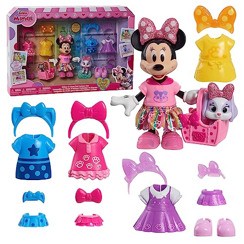 Disney Junior Minnie Mouse Glitter and Glam Pet Fashion Set, 23-piece Doll and Accessories, Kids Toys for Ages 3 Up by Jus...