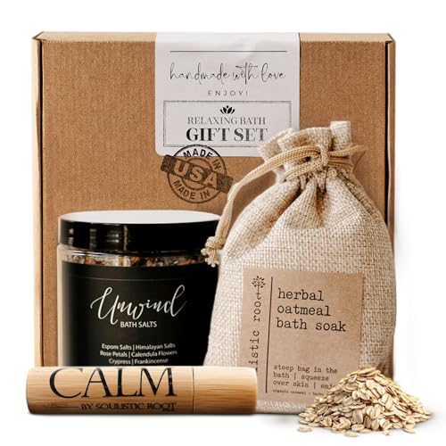 SOULISTIC ROOT Revitalizing Bath Gift - Premium Self-Care Bath & Body Set with Lavender Oatmeal Soak, Tranquil Essential O...