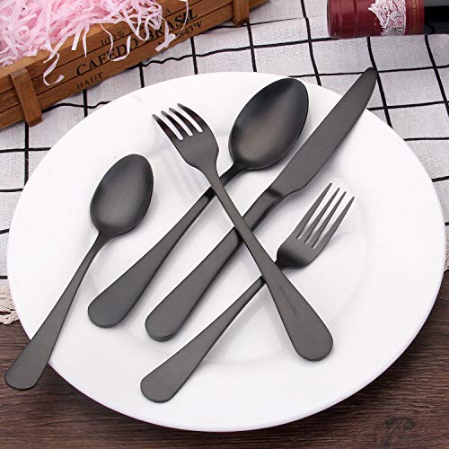 Matte Black Silverware Set, Satin Finish 20-Piece Stainless Steel Flatware Set,Kitchen Utensil Set Service for 4,Tableware...