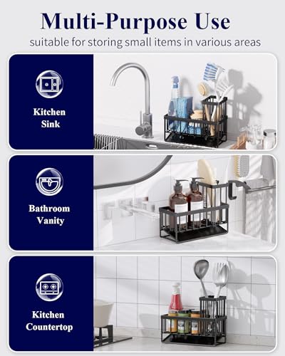 Kitsure Sponge Holder for Kitchen Sink - Rustproof Stainless Steel Sink Caddy Organization and Storage Essentials with Hig...