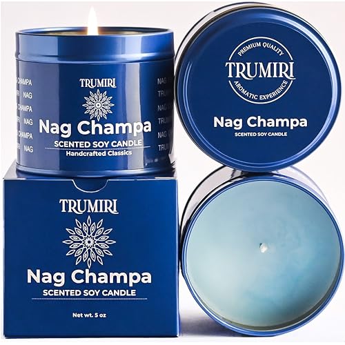 Nag Champa Candle for Home Scented - 5oz Natural Soy Clean Organic Non Toxic - for Aromatherapy Meditation Spiritual Gifts...