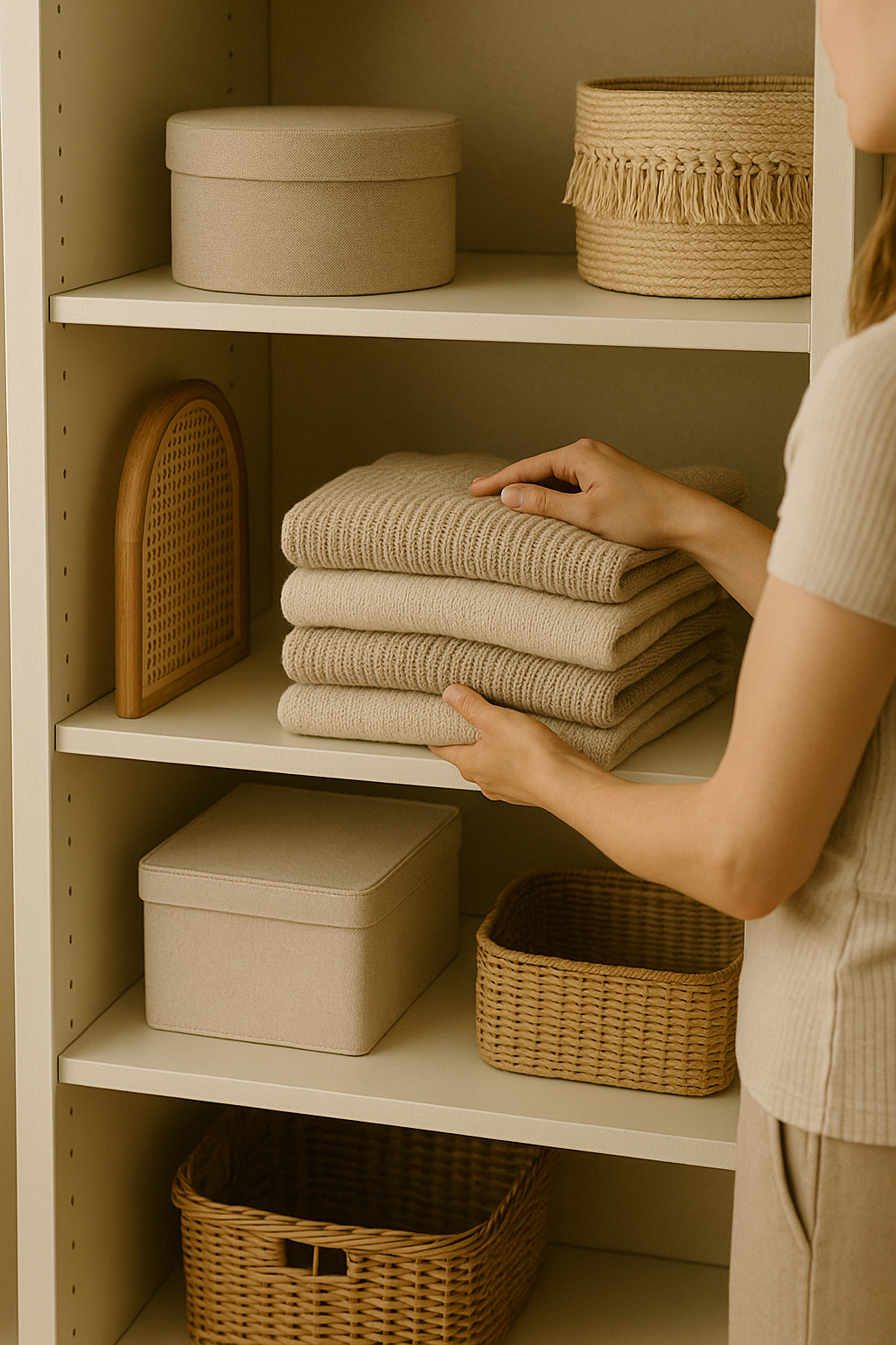 Minimalist storage boxes and trays in acrylic and wood for luxury home organization.