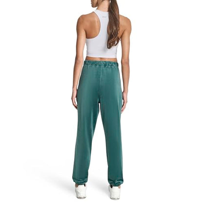 DKNY Womens High Rise Relaxed Cuff Rhinestone Logo Novelty Velour Sweatpant