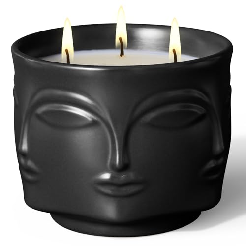Viyffo 20oz Large Scented Candle – Vanilla & Amber Oud, 3 Wick Non Toxic Soy Candles, Matte Black Ceramic Jar, Luxury Home...