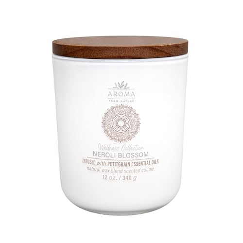 House of Velas, Aroma from Nature Wellness Collection Candle, 12 oz, 2 Cotton Wicks, Neroli Blossom, Large Painted Jar