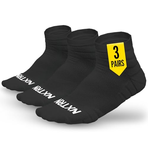 NXTRND 3 Pairs Compression Running Socks for Men, Cushion Athletic Ankle Socks, Basketball, Football, Hiking