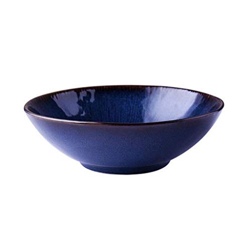 VXKAJESAE Japanese Style Cerami Ceramic Bowl - Indigo 19cm Salad Serving Bowl, Artisan Tableware Cereal Bowls Size: 19x6.5...