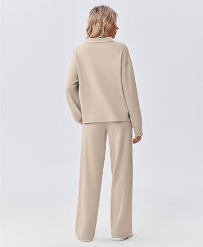 PINSPARK 2 Piece Sets for Women 1/2 Zip Sweatsuit Loose Fit Sweatshirt Straight Leg Pants 2025 Matching Outfit Fall Tracksuit