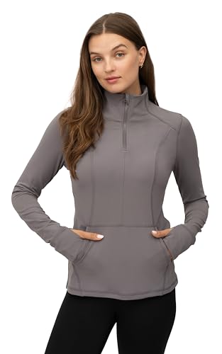 Yogalicious Half Zip Lightweight Workout Long Sleeve Athletic Jacket with Front Pockets and Thumbholes