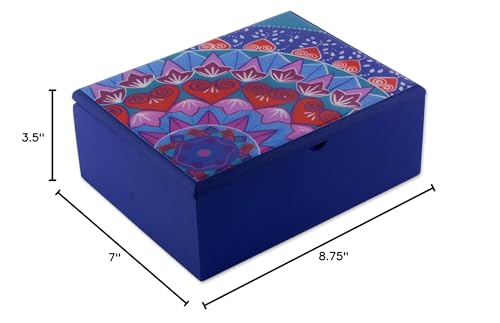 NOVICA Artisan Handmade Decoupage Wood Tea Box in Blue from Costa Rica Multicolor Tableware Kitchen Accessories Storage Fl...