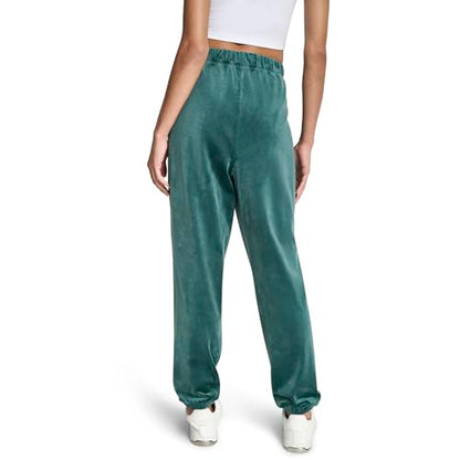 DKNY Womens High Rise Relaxed Cuff Rhinestone Logo Novelty Velour Sweatpant