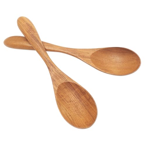 NOVICA Artisan Handmade Teak Wood Salad Spoons from Bali Pair Brown Indonesia Tableware Kitchen Accessories Serving Utensi...