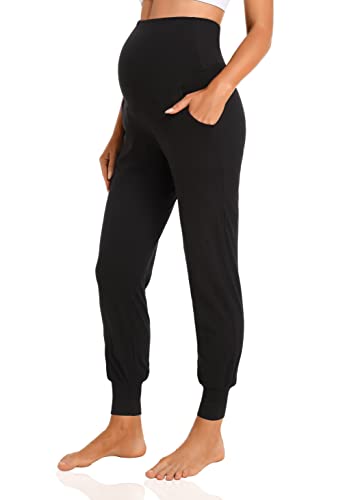 V VOCNI Women's Maternity Pants Maternity Activewear Jogger Track Cuff Sweatpants Over The Belly Stretchy Pregnancy Pants
