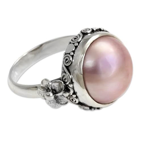 NOVICA Artisan Handmade Pearl Flower Ring Floral Sterling Silver Cocktail Pink Indonesia Birthstone [crownbezel 0.4 in H x...