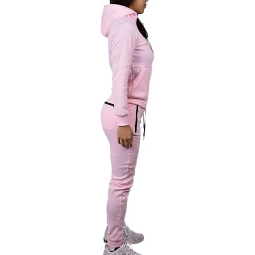 RIFLESSI Women's Athletic Sports Casual 2 Piece Solid Color Tracksuit Hoodie Jogger Pants Sweatsuit Set