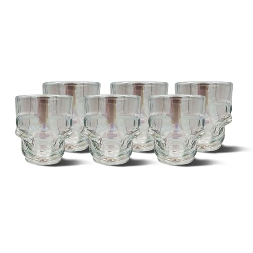 DURA LIVING Set of 6 Skull Shot Glasses - 1.75oz Clear Glass Novelty Drinkware, Gothic Skull-Shaped Barware for Halloween ...