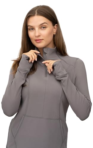 Yogalicious Half Zip Lightweight Workout Long Sleeve Athletic Jacket with Front Pockets and Thumbholes