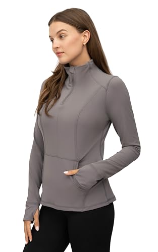 Yogalicious Half Zip Lightweight Workout Long Sleeve Athletic Jacket with Front Pockets and Thumbholes