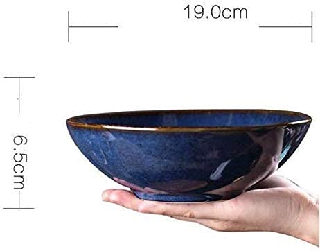 OGMOYT Pasta Bowls Ceramic Bowl - Indigo 19cm Salad Serving Bowl Artisan Tableware Cereal Bowls Size: 19x6.5cm Salad Bowls，