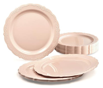 " OCCASIONS " 40 Plates Pack, Disposable Vintage Wedding Party Plastic Plates (7.5'' Appetizer/Dessert Plate, Verona in Bl...