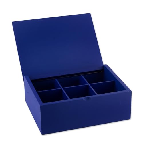 NOVICA Artisan Handmade Decoupage Wood Tea Box in Blue from Costa Rica Multicolor Tableware Kitchen Accessories Storage Fl...