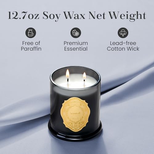 M&SENSE Santal Candles for Home Scented, 2 Wick 12.7oz Soy Wax Candles Non Toxic,70 Hours Long Burning,Christmas Candles G...