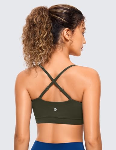 CRZ YOGA Butterluxe Womens Adjustable Spaghetti Thin Strap Sports Bra - Padded Wireless Square Neck Workout Yoga Clothes