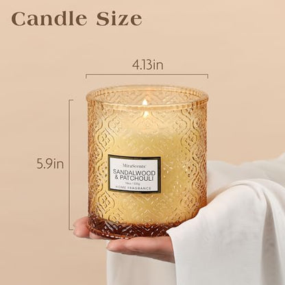 Sandalwood & Patchouli Scented Candles, 19oz Luxury Gifts for Women, Christmas Winter Decorative Glass Candles, Natural So...