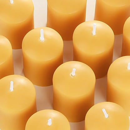 TELOSMA Organic Beeswax Votive Candles Bulk (24-Pack) - Natural Mini Pillar Candle - Smokeless Drippless Candle for Praye...