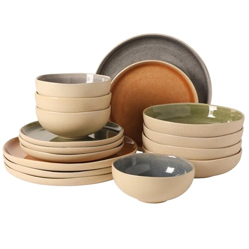 Gibson Elite Manila Bay 16-Piece Stoneware Dinnerware Set, Service for 4, Reactive Glaze Modern Artisan Plates, Bowls & Mu...