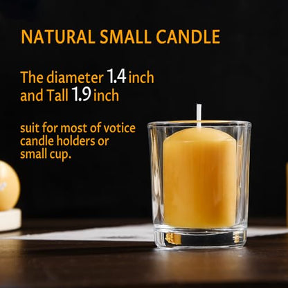 TELOSMA Organic Beeswax Votive Candles Bulk (24-Pack) - Natural Mini Pillar Candle - Smokeless Drippless Candle for Praye...