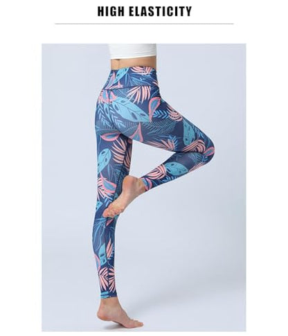 Women Yoga Pants High Waist Printed Workout Tights Slim Fit Activewear Leggings with Tummy Control and Stretch Design