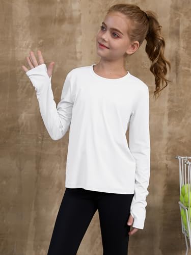 ZDC Girls Long Sleeve Athletic Shirts Kids Crewneck Quick Dry Workout Yoga Tops Basic Tees Activewear