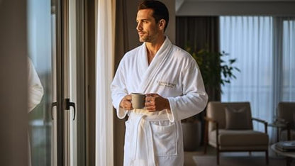 YAHWEH HOMES LUXURY COLLECTION Spa Robe – 100% Organic Cotton, Unisex Shawl Collar, One Size, Absorbent Terry, Belt & Deep...