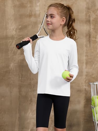 ZDC Girls Long Sleeve Athletic Shirts Kids Crewneck Quick Dry Workout Yoga Tops Basic Tees Activewear