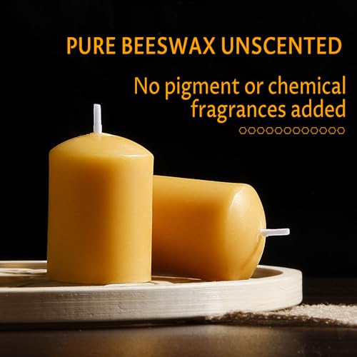 TELOSMA Organic Beeswax Votive Candles Bulk (24-Pack) - Natural Mini Pillar Candle - Smokeless Drippless Candle for Praye...
